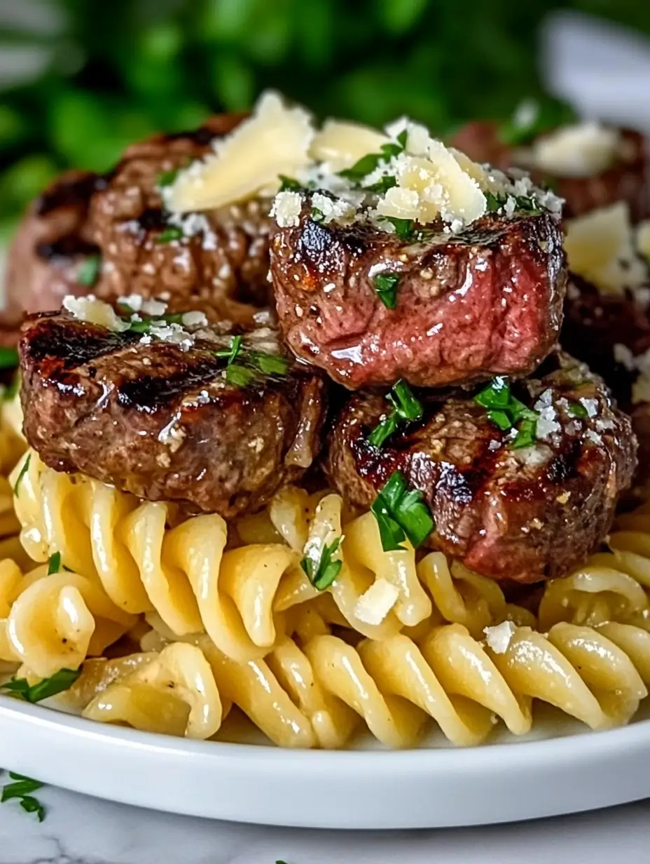 Steak Bites and Rotini in Garlic Parmesan Sauce recipe Steak Bites and Rotini in Garlic Parmesan Sauce
