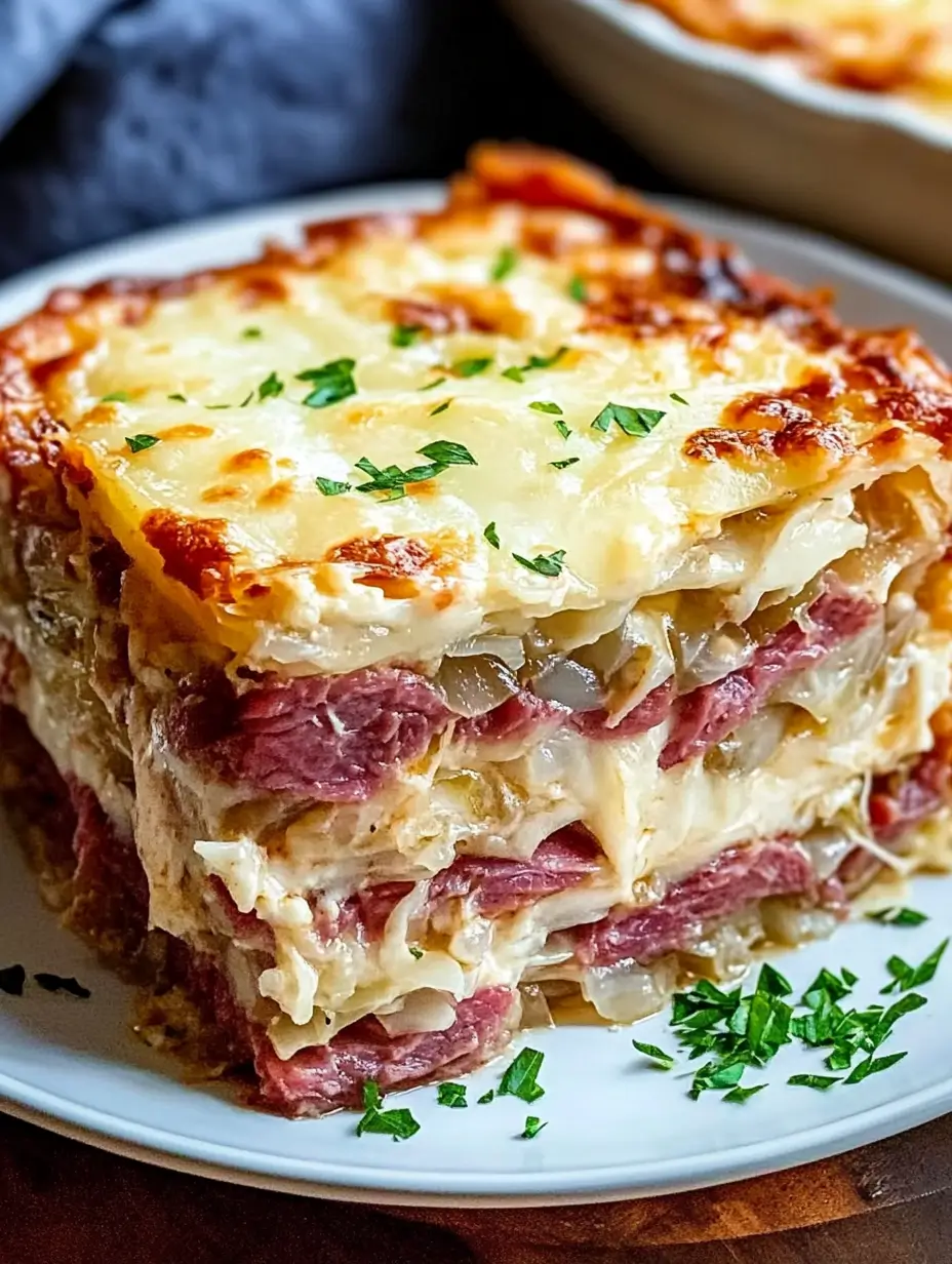 Reuben Bake with Layers of Corned Beef, Sauerkraut, and Swiss Cheese Reuben Bake with Layers of Corned Beef, Sauerkraut, and Swiss Cheese