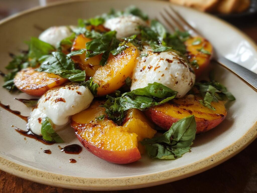 Elegant Peach Burrata Basil