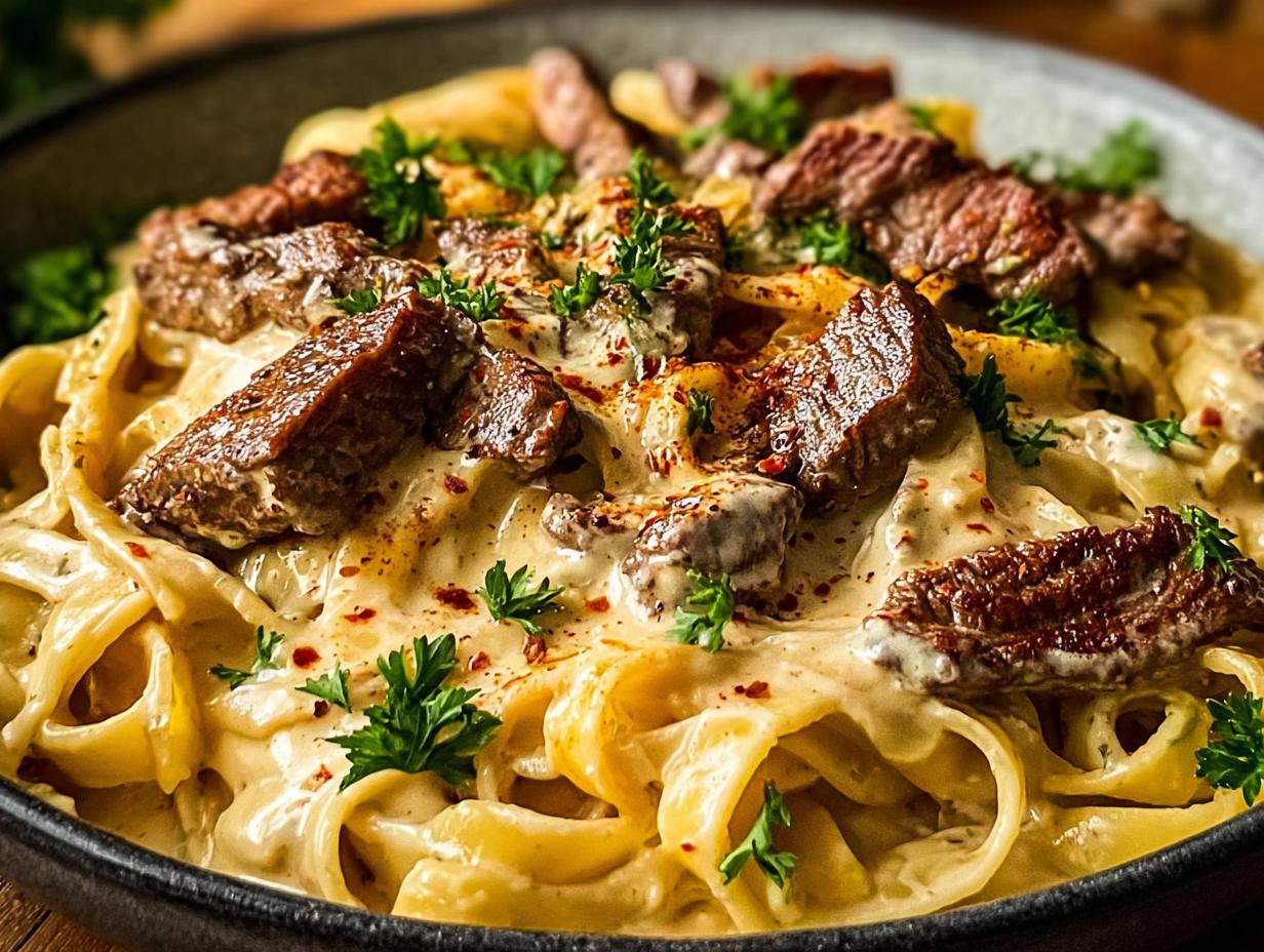 Creamy Cajun Steak Alfredo: 10 Min Prep - Creamy Cajun Steak Alfredo - main visual representation