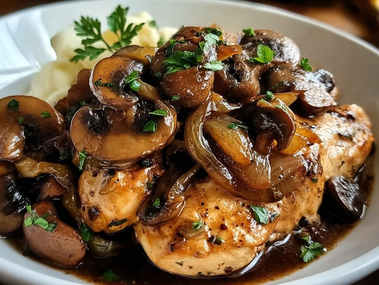 Crockpot Balsamic Chicken Mushrooms