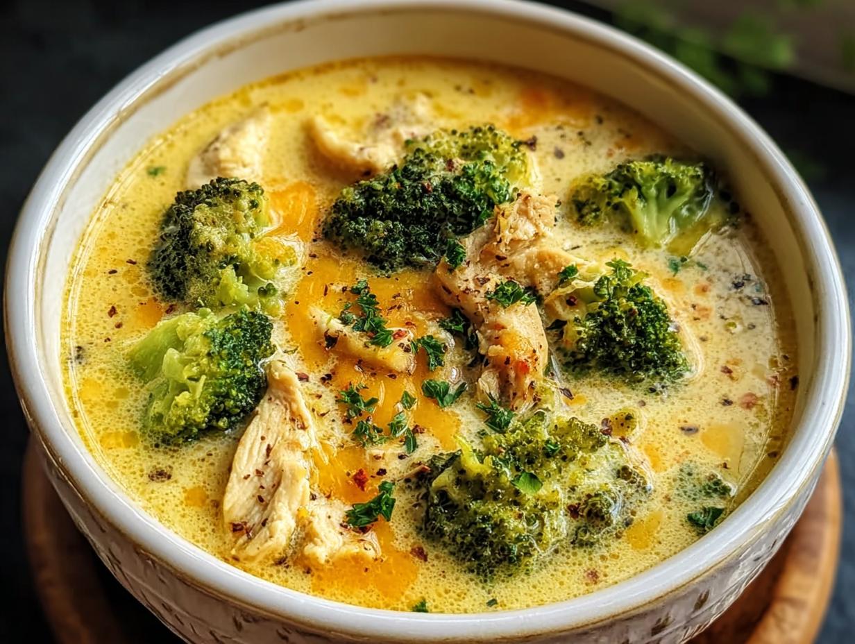 Crockpot Cheesy Chicken Broccoli - ingredients being added to slow cooker