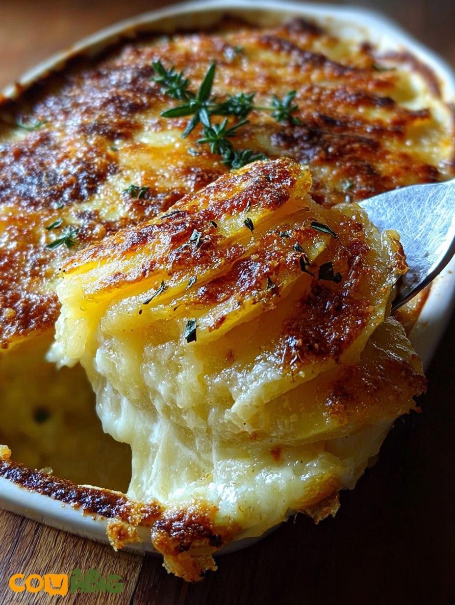 Cheesy Garlic Potatoes Gratin - Layers of thinly sliced potatoes and creamy sauce