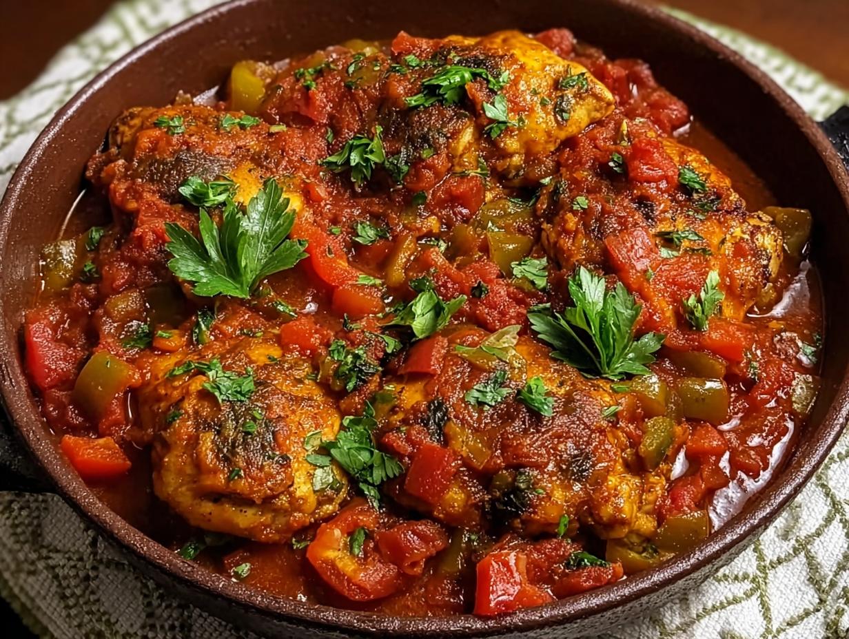 Italian Rustic Chicken Cacciatore: 45 Min Bake - A close-up of a serving of Italian Rustic Chicken Cacciatore with fresh parsley garnish