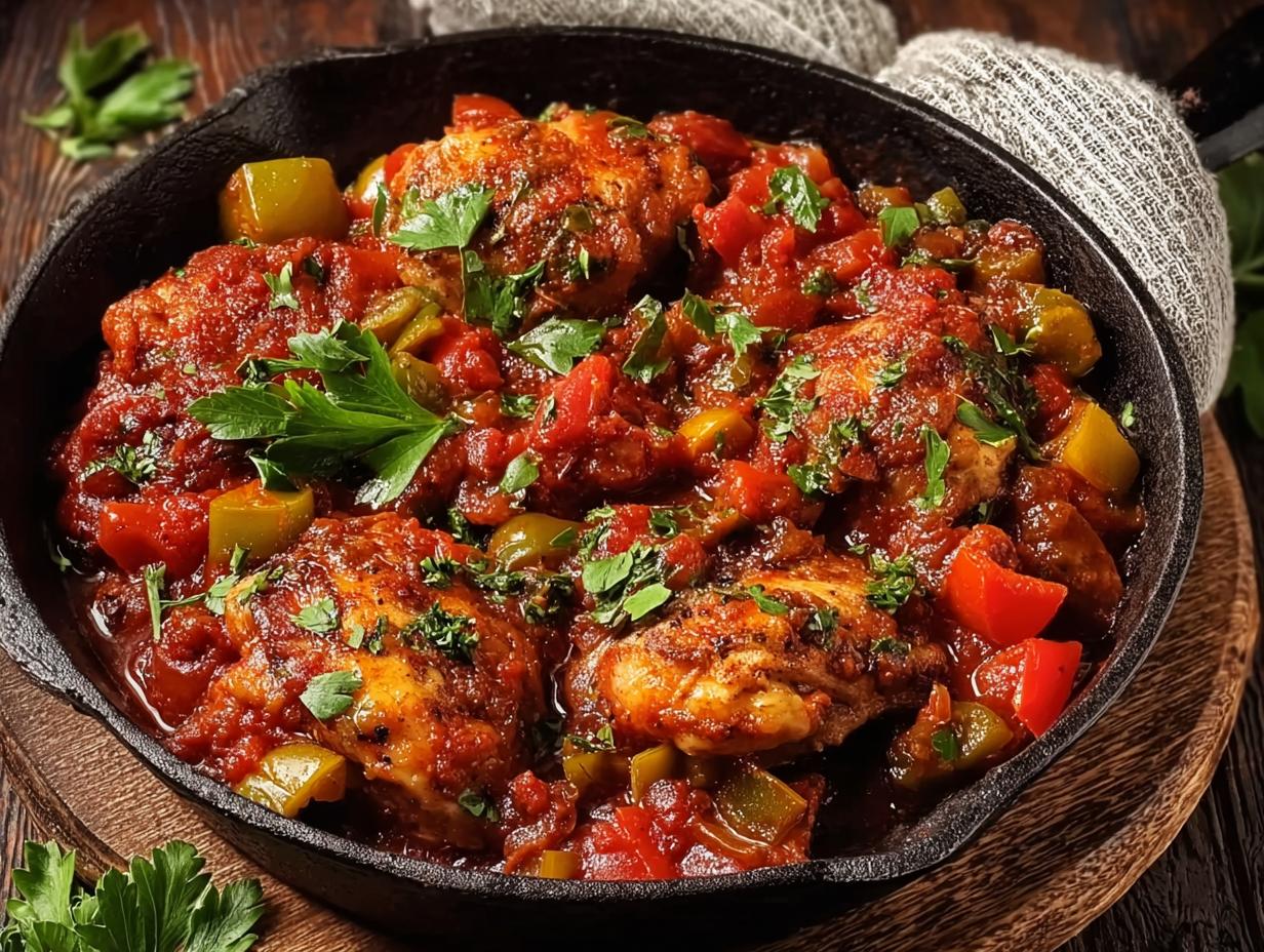 Italian Rustic Chicken Cacciatore: 45 Min Bake - Italian Rustic Chicken Cacciatore - browning chicken pieces in a Dutch oven
