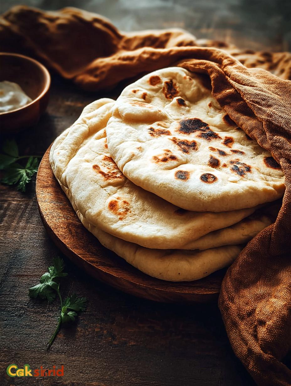 Freshly baked Pita Bread with a perfect puff, ready to be filled, showcasing its soft texture and golden-brown spots.