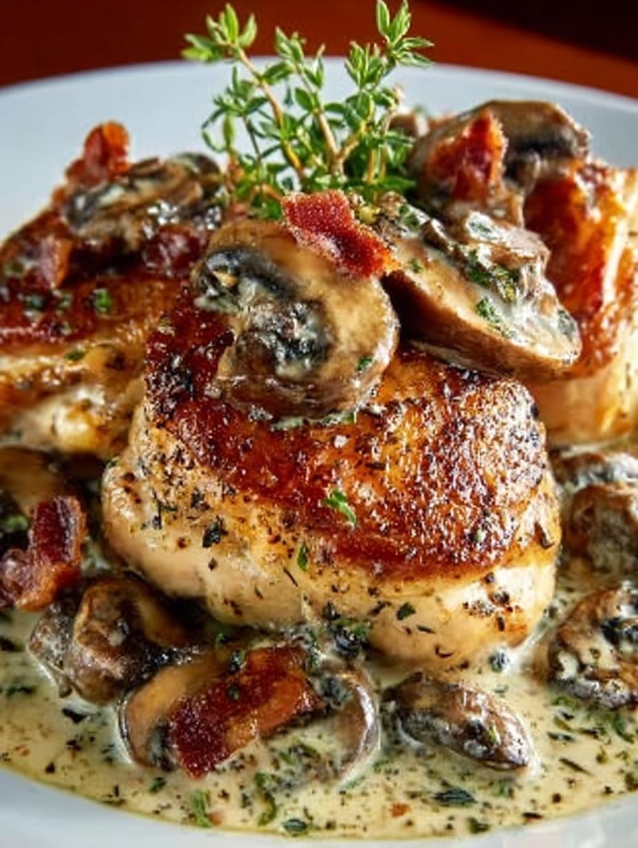 Irresistible Chicken Thighs Creamy Bacon served with creamy sauce