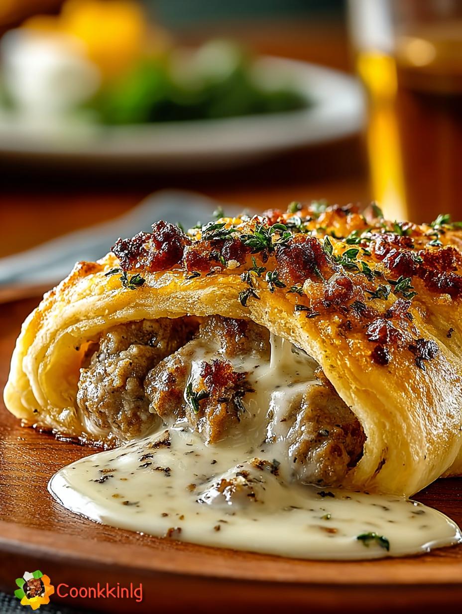 Delicious Sausage Gravy Crescent Roll Breakfast Pizza - Sausage Gravy Crescent Roll - additional detail