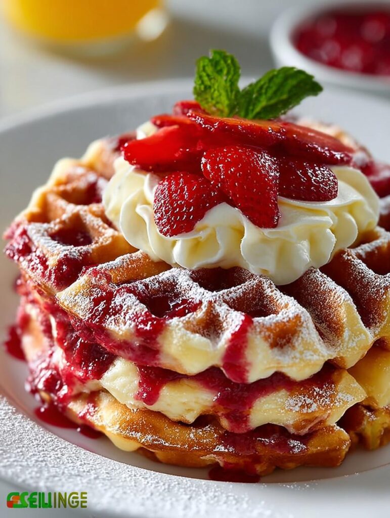 Strawberry Cheesecake Stuffed Waffles