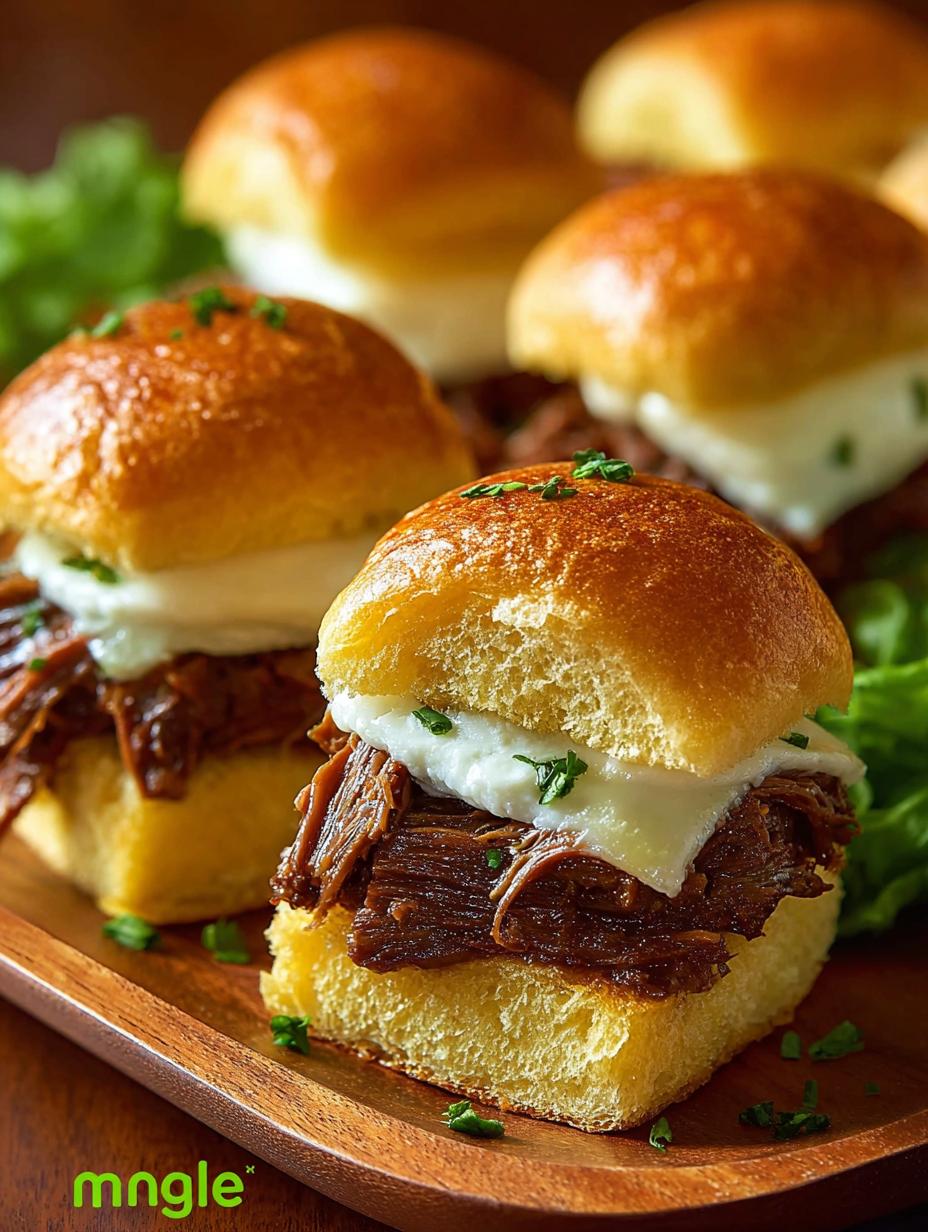 Crockpot Pot Roast Sliders: 12 Hearty Sandwiches - Crockpot Pot Roast Sliders - additional detail