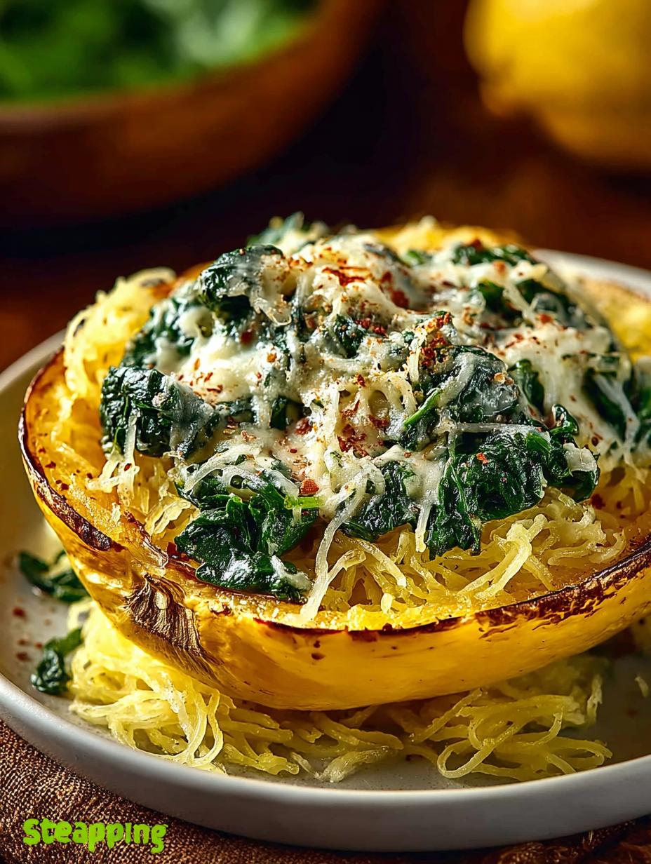 Delicious Spaghetti Squash with Spinach and Cheese - Spaghetti Squash with Spinach - main visual representation